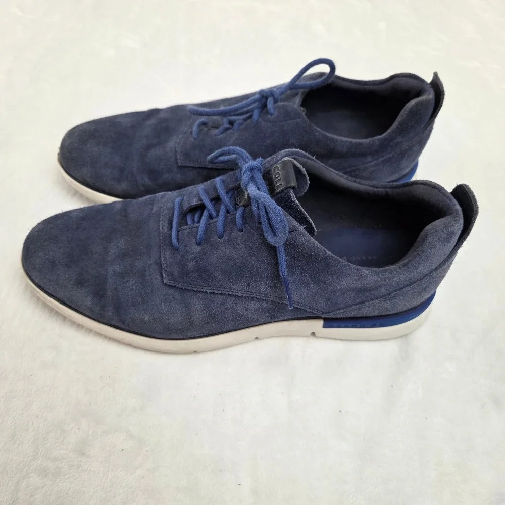 Cole Haan Grand OS Men‎ Navy Blue Suede Plain Toe Oxford Shoes Lace Up